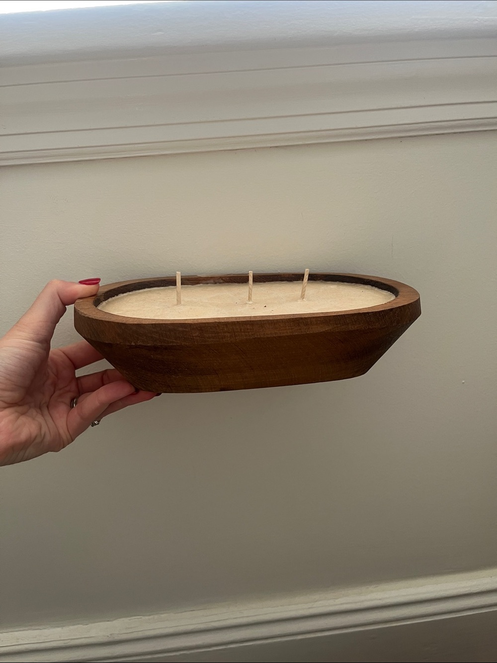 Handmade hand poured Wooden Dough Bowl Candle Trio - Natural Brown